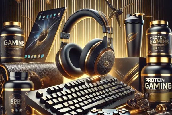 DALL·E 2025-01-19 12.16.02 - A sleek and dynamic promotional image for a webshop associated with a gaming community called 'Golden Eagle Gaming'. The image features elements like